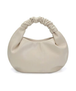 Beige Ruched Faux Leather Mini Hobo Handbag – Stylish Top-Handle Purse for Women